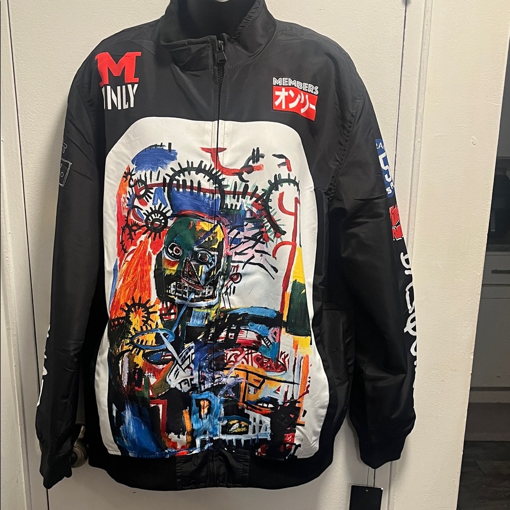 Members Only Jean-Michel Basquiat Collab Black Jacket with Colorful Graphic NWT